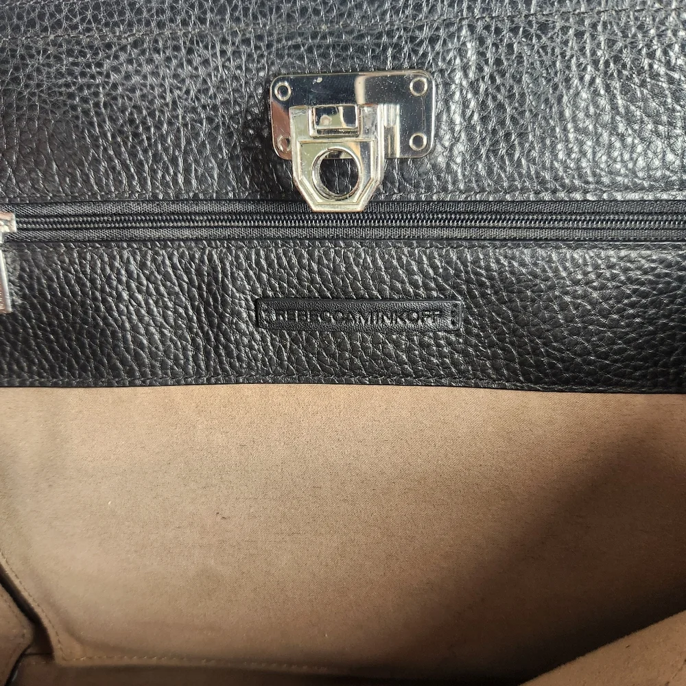 REBECCA MINKOFF Madison Satchel Black Leather Studs Flip Lock Classic Minimalist - Picture 7 of 10
